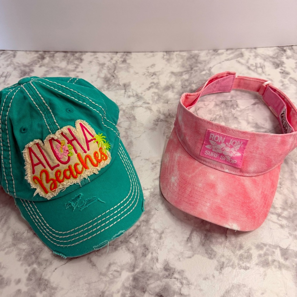 Women’s Beach hats bundle, ALOHA Beaches Cap & RonJon Surf Shop Visor,adjustable